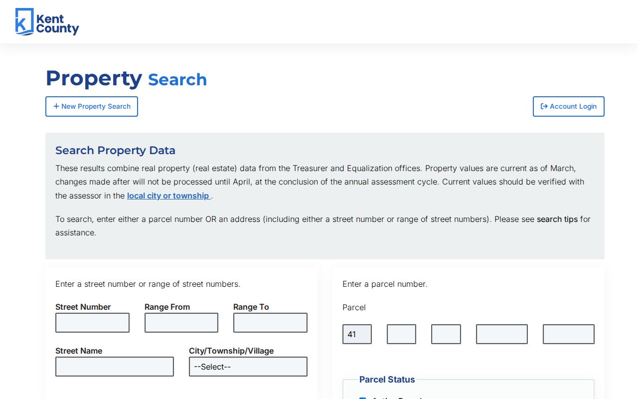 Kent County residents directory property-search screen