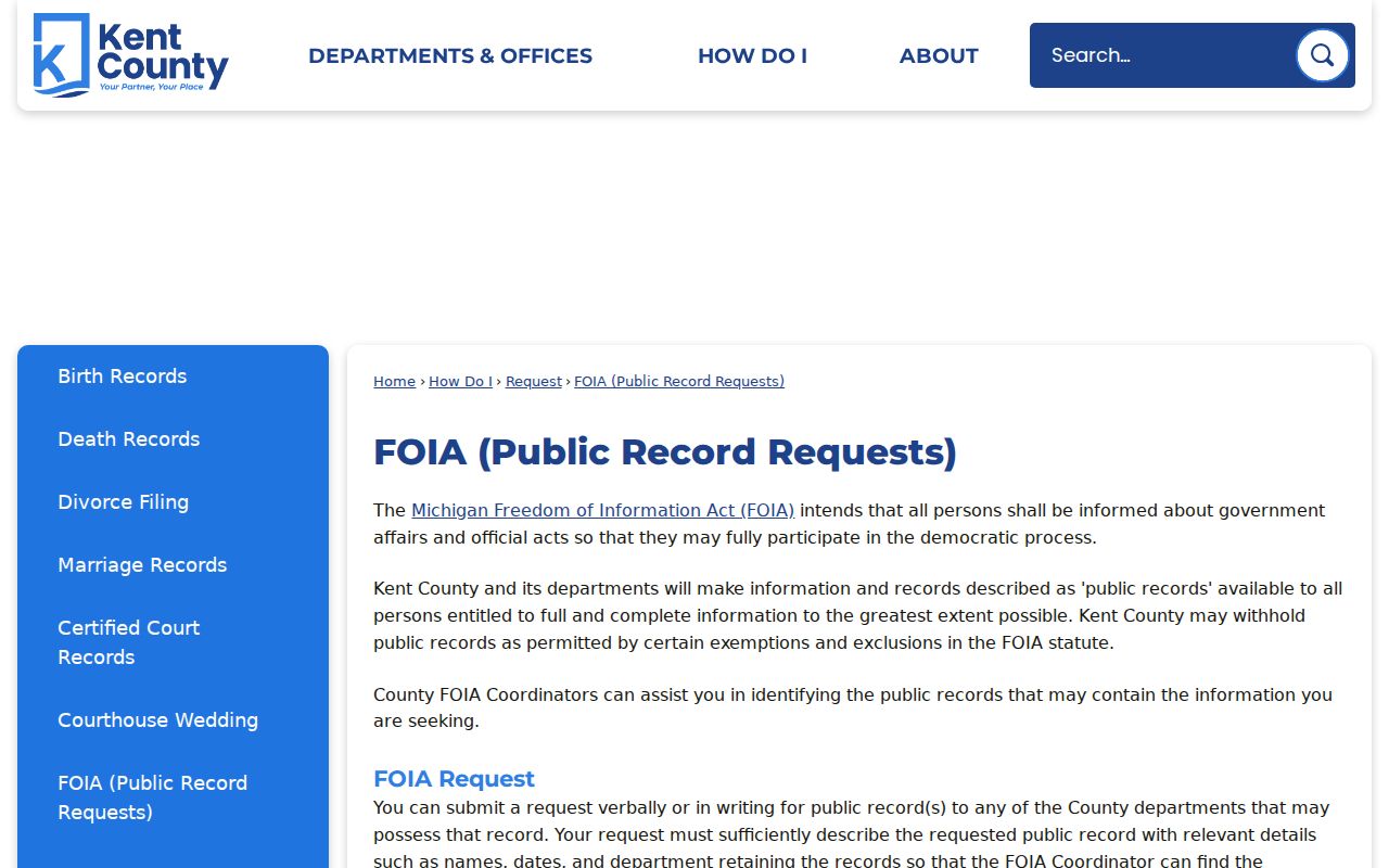 Kent County residents directory public-record request information
