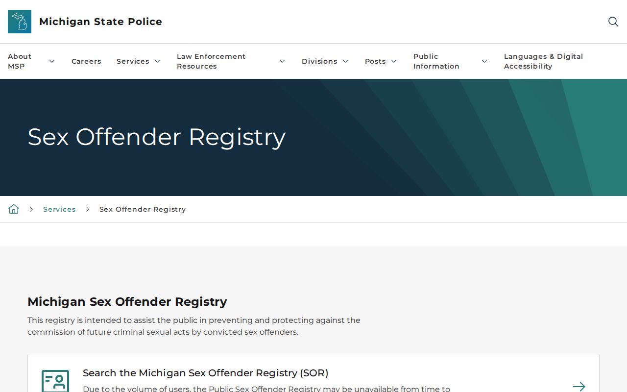 Kent County resident lookup Michigan Sex Offender Registry service